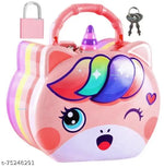 ARN Unicorn Printed Hut  Shape Metal Coin Bank Piggy Bank for Kids with Lock and Key, Medium Heart  Piggy Bank Multicolor  ( pink or blue anyone as per availability)