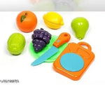 Plastic Fruits N Veggies Exclusive Collection of Realistic Sliceable Fruits, Vegetables, 6 Fruits, 6 Vegetables, 2 Board,2 Knife for Girls and Boys (Multicolour), 16pc