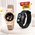 Analogue Magnet Strap Women's Girls Watch Sweet Heart with Digital watch Combo for Girl's & Women's Watch Pack of 2