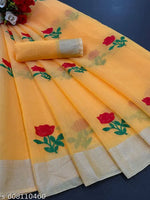 Chanderi Chanderi Cotton Cotton Saree Cotton Silk Cream Simple Lace border Saree With blouse under 300 dailywear fancy sarees