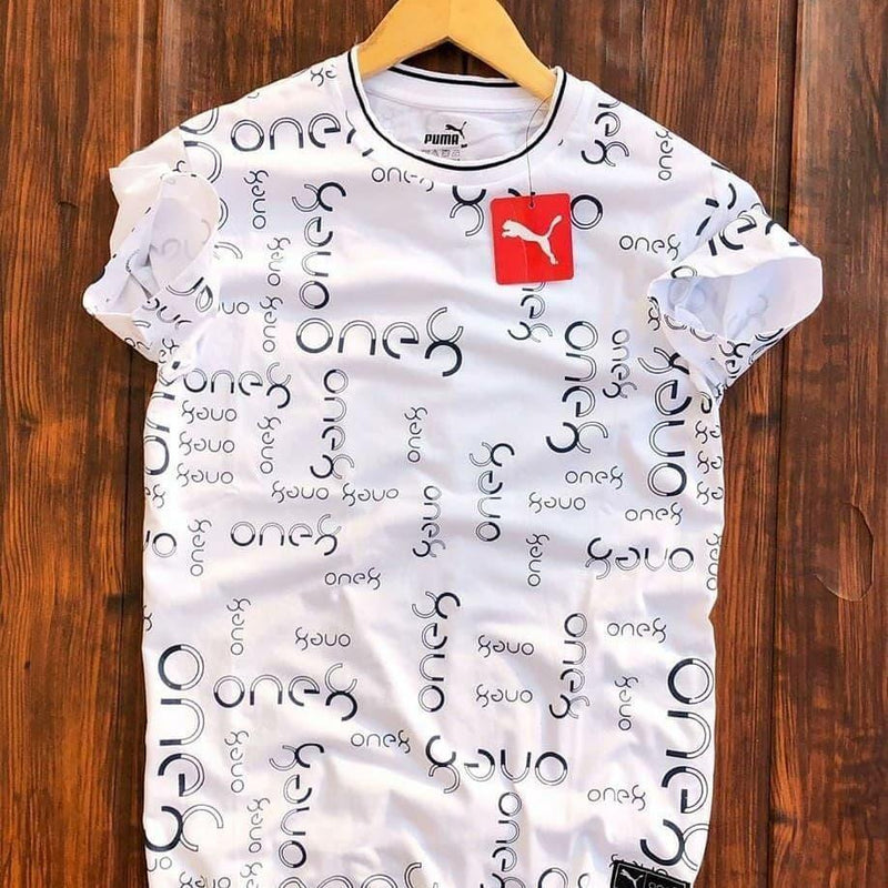 Polyester Printed Half Sleeves Mens Round Neck T-Shirt (White, M)