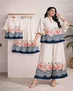 Women's Floral Yoke Design Pleated Thread Work A-Line Kurta with Trousers