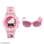 Cat Character Multicolored Disco Light and Music Digital Girl's Wrist Watch Cum Toy (Best Return Gift for Boy's and Girl's)