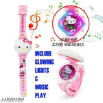 Cat Character Multicolored Disco Light and Music Digital Girl's Wrist Watch Cum Toy (Best Return Gift for Boy's and Girl's)