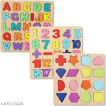 Colourful Wooden Puzzle Set for Kids: Capital Alphabets, Numbers and Shapes - Educational Learning Board for Toddlers and Preschoolers (ABCD, Numbers, Shapes)