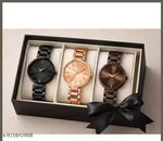 New Arrivals Festive Seasonal Stylish Throns Fit Round Ad Solid Gold Dial Metal Chain Belt Analog Watch with Attractive Diamond Studded Bracelet Combo for Women & Girls.