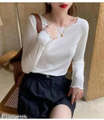 ZAIFA Pico Full Sleeves Round Neck Ribbed Top for Women Stylish Casual Full Sleeve T-Shirt for girls