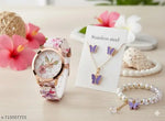 Flower Pattern Analogue Women's or Girls Watch (Rose Gold White)