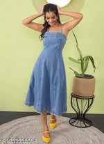 Woman denim Dress/Calf Length Denim dress/Maxi Length Denim Dress/Denim Middi