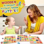 Colourful Wooden Puzzle Set for Kids: Capital Alphabets, Numbers and Shapes - Educational Learning Board for Toddlers and Preschoolers (ABCD, Numbers, Shapes)