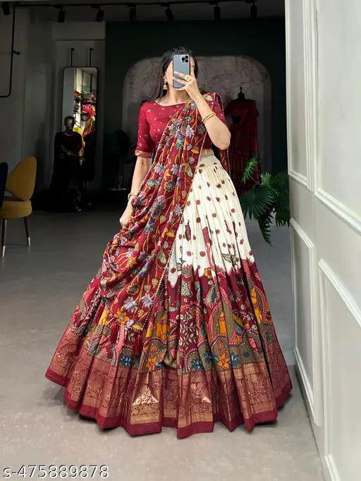 Women's Collection Dolla Silk Lehenga Choli Patola Print with Foil Work With Unstitched Blouse