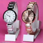 New Arrivals Festive Seasonal Stylish Throns Fit Round Ad Solid Gold Dial Metal Chain Belt Analog Watch with Attractive Diamond Studded Bracelet Combo for Women & Girls.