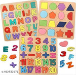 Colourful Wooden Puzzle Set for Kids: Capital Alphabets, Numbers and Shapes - Educational Learning Board for Toddlers and Preschoolers (ABCD, Numbers, Shapes)