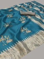 Dola Silk Saree With Jacquard Gap Bodar Kalamkari Print