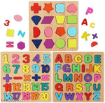 Colourful Wooden Puzzle Set for Kids: Capital Alphabets, Numbers and Shapes - Educational Learning Board for Toddlers and Preschoolers (ABCD, Numbers, Shapes)