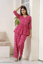 Women's Floral Yoke Design Pleated Thread Work A-Line Kurta with Trousers