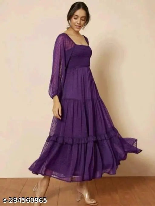purple Color Georgette FabricDress For Girls & Women's For Daily/  Party/Occasional Wear Use (Pack Of 1)ty/