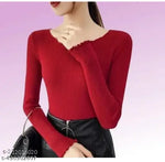 ZAIFA Pico Full Sleeves Round Neck Ribbed Top for Women Stylish Casual Full Sleeve T-Shirt for girls