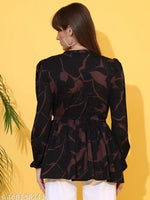 Sheetal Associates Black Floral Printed Peplum Top