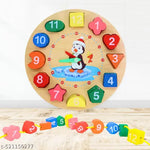 Wooden Learning Clock for Kids, Educational Time Teaching Toy, Shape Color Sorting Number Blocks, Montessori Early Learning