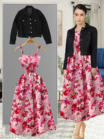 DR.ZOOM Dress With Jacket Women/Girls 100% Premium Quality Material Women Stylish Jacket With Dress COMBO (PACK OF 2) Urbane Latest Women Dresses With Jacket.