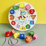 Wooden Learning Clock for Kids, Educational Time Teaching Toy, Shape Color Sorting Number Blocks, Montessori Early Learning