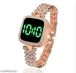 Digital Watch Combo - For Women Luxury LED Touch Screen CZ Stone Bracelet Watch Eleegant Timepiece