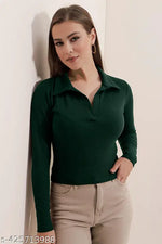 ZAIFA Pico Full Sleeves Round Neck Ribbed Top for Women Stylish Casual Full Sleeve T-Shirt for girls