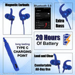 BT-235 Wireless Bluetooth Neckband – 20H Battery Life, Deep Bass, Type-C Fast Charging, Magnetic Lock, HD Mic & Sound, Stylish Metal Finish (Blue)