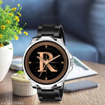 Talgo Analog Round Black Dial ALPHABET A Design Stylish Silver Stainless Steel Strap Classic Design Fancy Wrist Watch for Men and Boys, Pack of 1 - ALP-A-AVO-SIL-STL