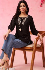 Rayon Top With White color of Embroidery