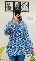 BLUEPRINTED COTTON TOPS FOR GIRLS