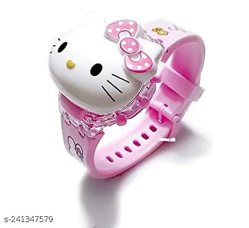 Cat 3D Action Figure Hello Kitty Face Based Toy Design Digital Glowing Watch with Disco Music and Blinking Lights for Kids | for Boys Girls- Good Birthday Return Gift