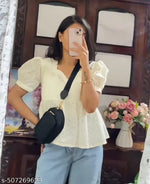 YELLOW CASUAL GINGHAM COTTON WESTERN STYLISH WOMENS TOP FOR GIRLS
