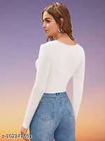 Casual Polyester Blend V-Neck Full Sleeves White Crop Top (17