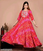 Women's Trending Embroidered Bandhej Anarkali Kurti
