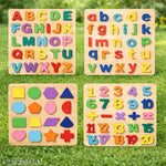 Set of 4 Wooden Knobbed Puzzle Include Wild Animal, Fruits, Transport, Vegetables - Wooden puzzle toys | Best Birthday Gift for Kids Ages 3 to 8 (Size 23x30 CM) Multicolor