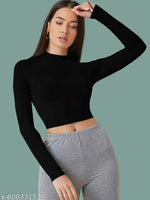 Casual Polyester Blend V-Neck Full Sleeves White Crop Top (17