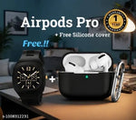Premium Bluetooth Earbuds(AIRPOD PRO) & Digital Watch Combo – Noise-Canceling, True Wireless Earbuds, Sports, Sweatproof, Touch Control, Long Battery Life, Water-Resistant Luxury Analog Men’s Watch, Stylish Wristwatch(BT + CASE COVER + WATCH)