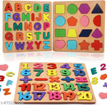 Colourful Wooden Puzzle Set for Kids: Capital Alphabets, Numbers and Shapes - Educational Learning Board for Toddlers and Preschoolers (ABCD, Numbers, Shapes)