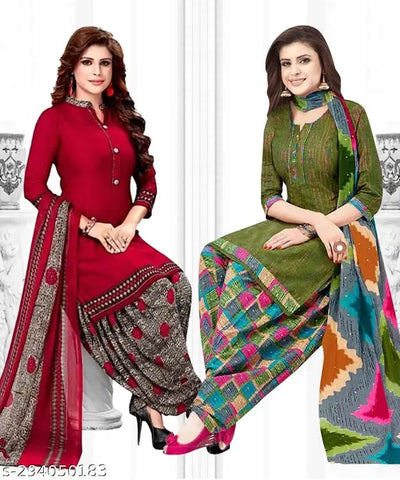 Women Unstitched French Crepe Printed Leone Dress Material (Pack Of 2)