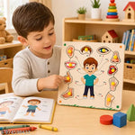 Set of 4 Wooden Knobbed Puzzle Include Wild Animal, Fruits, Transport, Vegetables - Wooden puzzle toys | Best Birthday Gift for Kids Ages 3 to 8 (Size 23x30 CM) Multicolor