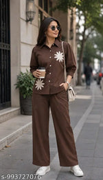 Women's Full Embroidery Co-ord Set of Top and Bottom
