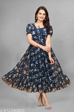 Zanies Women Floral Printed Teal Maxi Dress