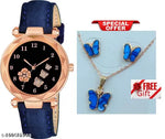 Flower Designer Leather Strap Women's and Girl's Watch Analog Watches And Free Gift