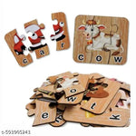 Set of 4 Wooden Knobbed Puzzle Include Wild Animal, Fruits, Transport, Vegetables - Wooden puzzle toys | Best Birthday Gift for Kids Ages 3 to 8 (Size 23x30 CM) Multicolor