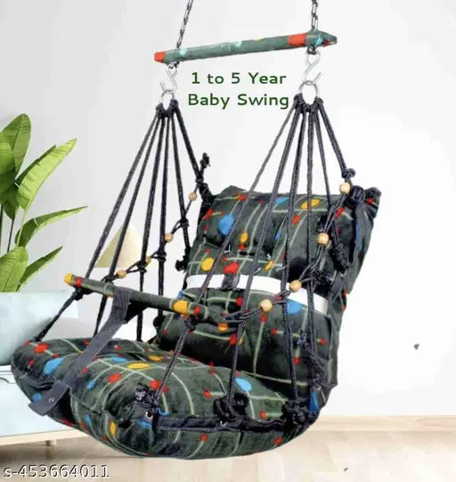 Cotton Baby Swing Jhula with Safety Belt | Folding & Washable Swing for Kids 1-5 Years