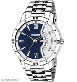 Dutchman Day & Date Function Watch With Blue & White Dial, Stainless Steel Chain Strap Analog Watch - For Men