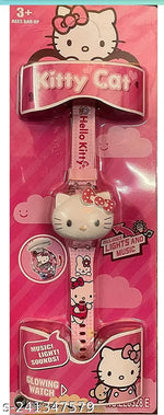 Cat 3D Action Figure Hello Kitty Face Based Toy Design Digital Glowing Watch with Disco Music and Blinking Lights for Kids | for Boys Girls- Good Birthday Return Gift