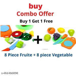 Plastic Fruits N Veggies Exclusive Collection of Realistic Sliceable Fruits, Vegetables, 6 Fruits, 6 Vegetables, 2 Board,2 Knife for Girls and Boys (Multicolour), 16pc